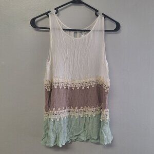 Andree by unit Tank Top Womens S Brown Green Embellished Lace Boho